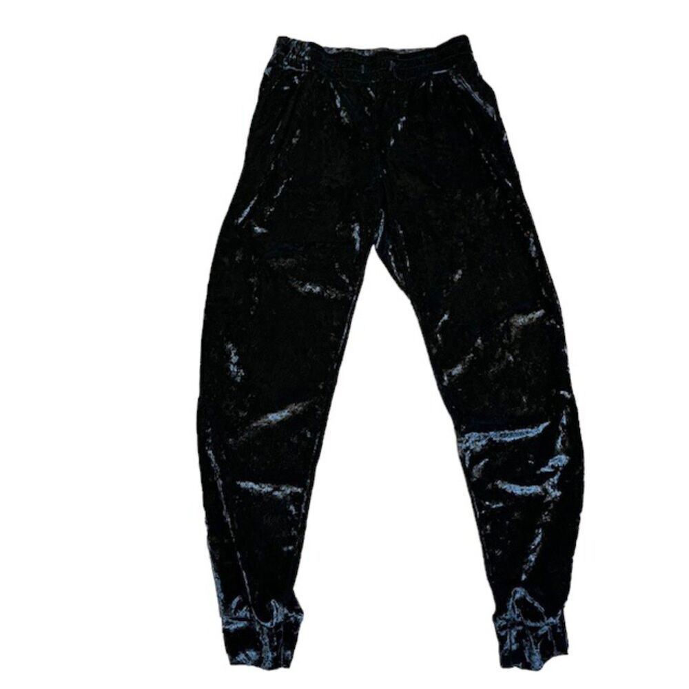 Heart & Hips Black Velvet Textured Jogger Elastic Waist Pockets Cuffed Medium